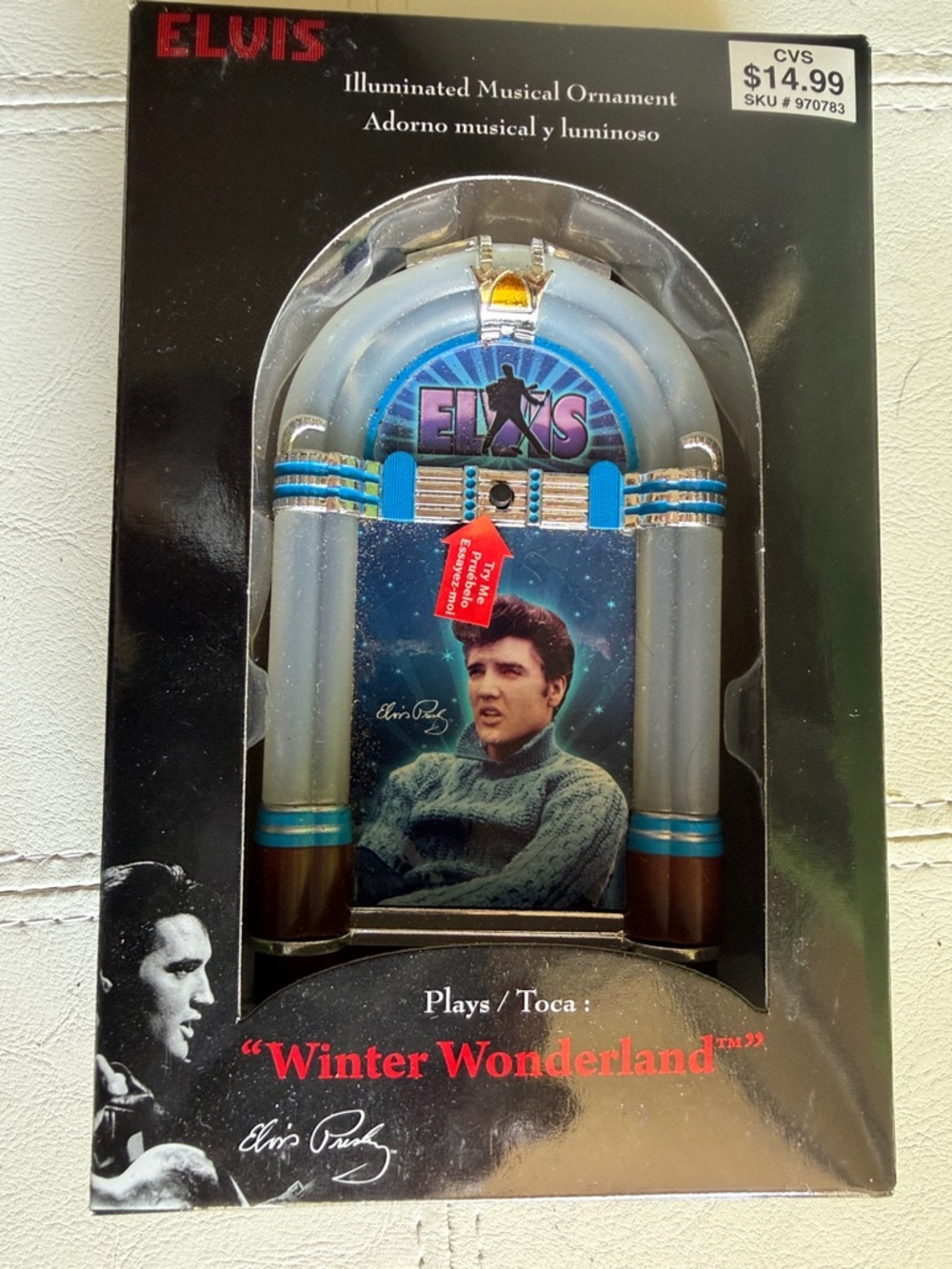 Elvis Illuminated Musical Jukebox 2014 Ornament - Blue & Silver